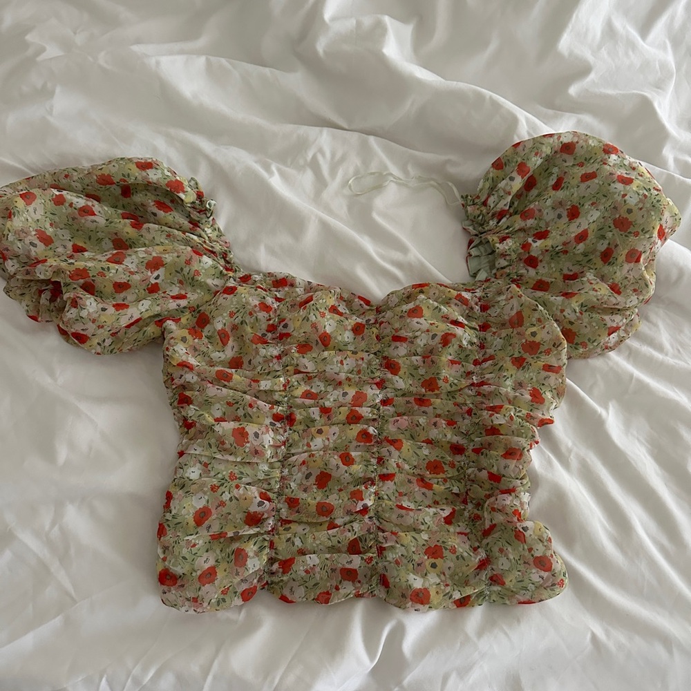 Astr Floral Puff Sleeve Blouse - Red and Green